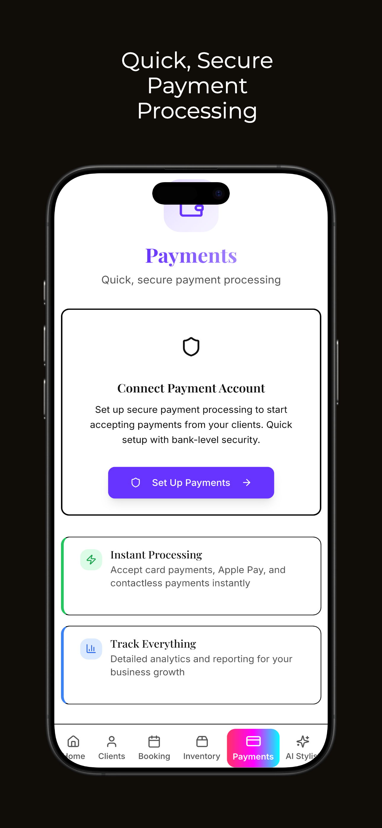 Backbar Zen payment processing interface showing multiple payment options and instant transaction processing